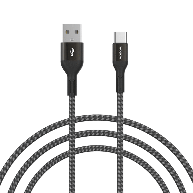 Wopow WX08 3.0 A fast charging 1.2m black red nylon braided usb data type c cable