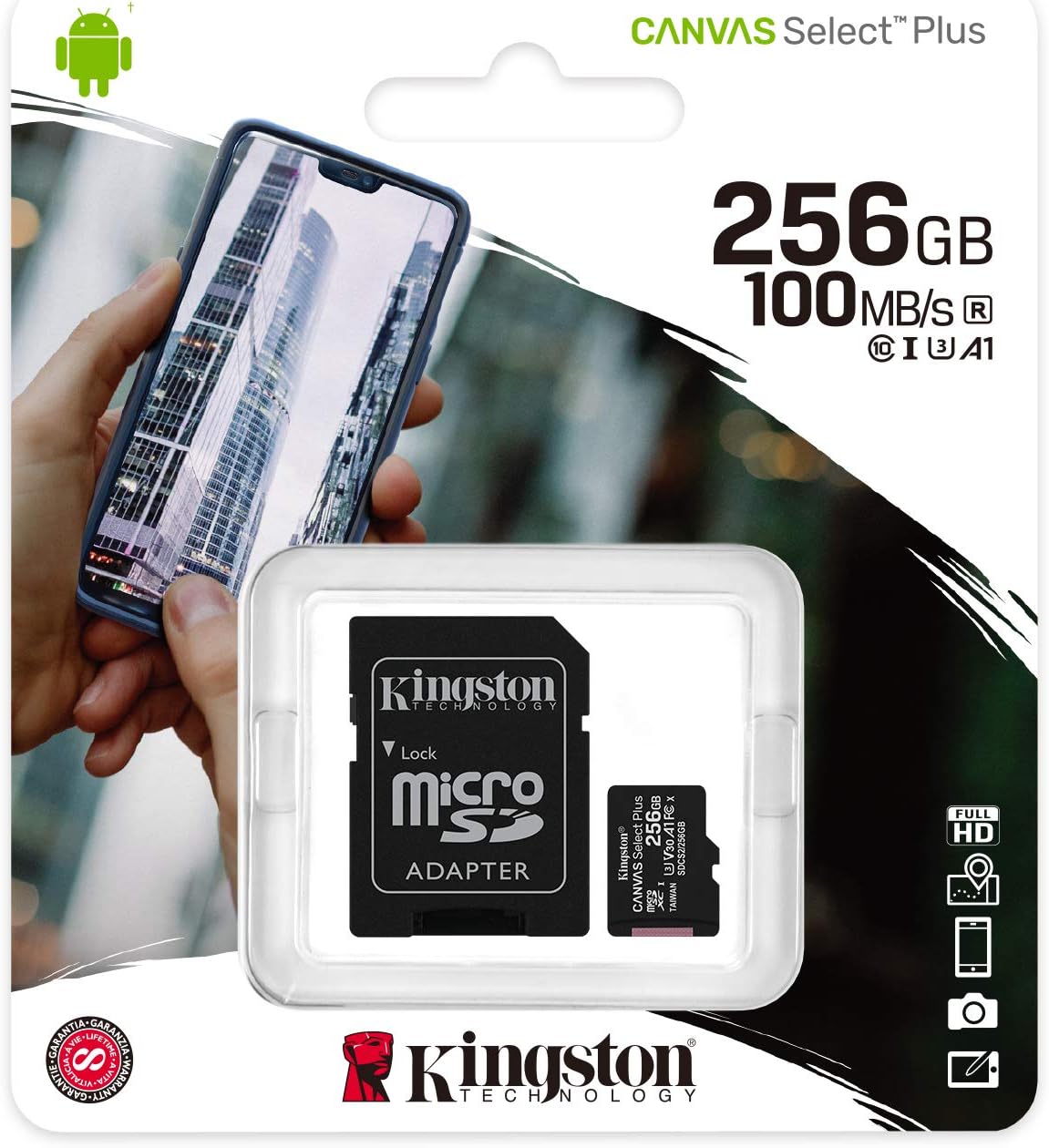 71rEZRWdEsL._AC_SL1500_ Kingston 256GB Micro SD Card Class 10 SDHC SDXC Phone / Camera Memory & Adapter - Image 1