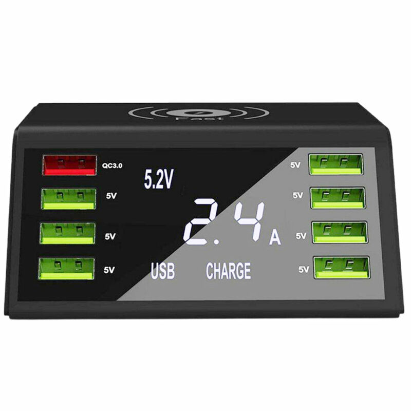 838W-9-In-1-QC-3.0-USB-Interface-+-7-USB-Ports-+-QI-Wireless-Fast-Charging-Station-with-LED-Display---[AuStock]