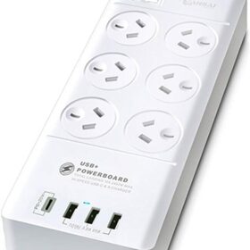 Sansai 6 Way Outlet 2400W Surge Protector Power Board with 3 USB-A & 1 USB-C ports
