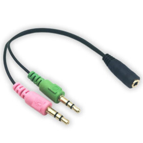 AUX 3.5mm Audio Mic Splitter Cable: Female to 2 Male Headphone Microphone Adapter