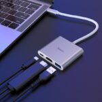 High-Speed Hoco HB14 USB-C to USB 3.0 + HDMI + PD Adapter - Silver - Image 4