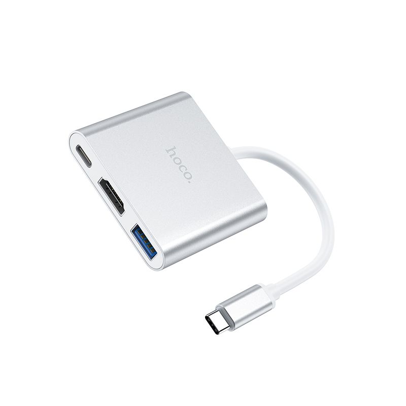 hoco-hb14-9 High-Speed Hoco HB14 USB-C to USB 3.0 + HDMI + PD Adapter - Silver - Image 1