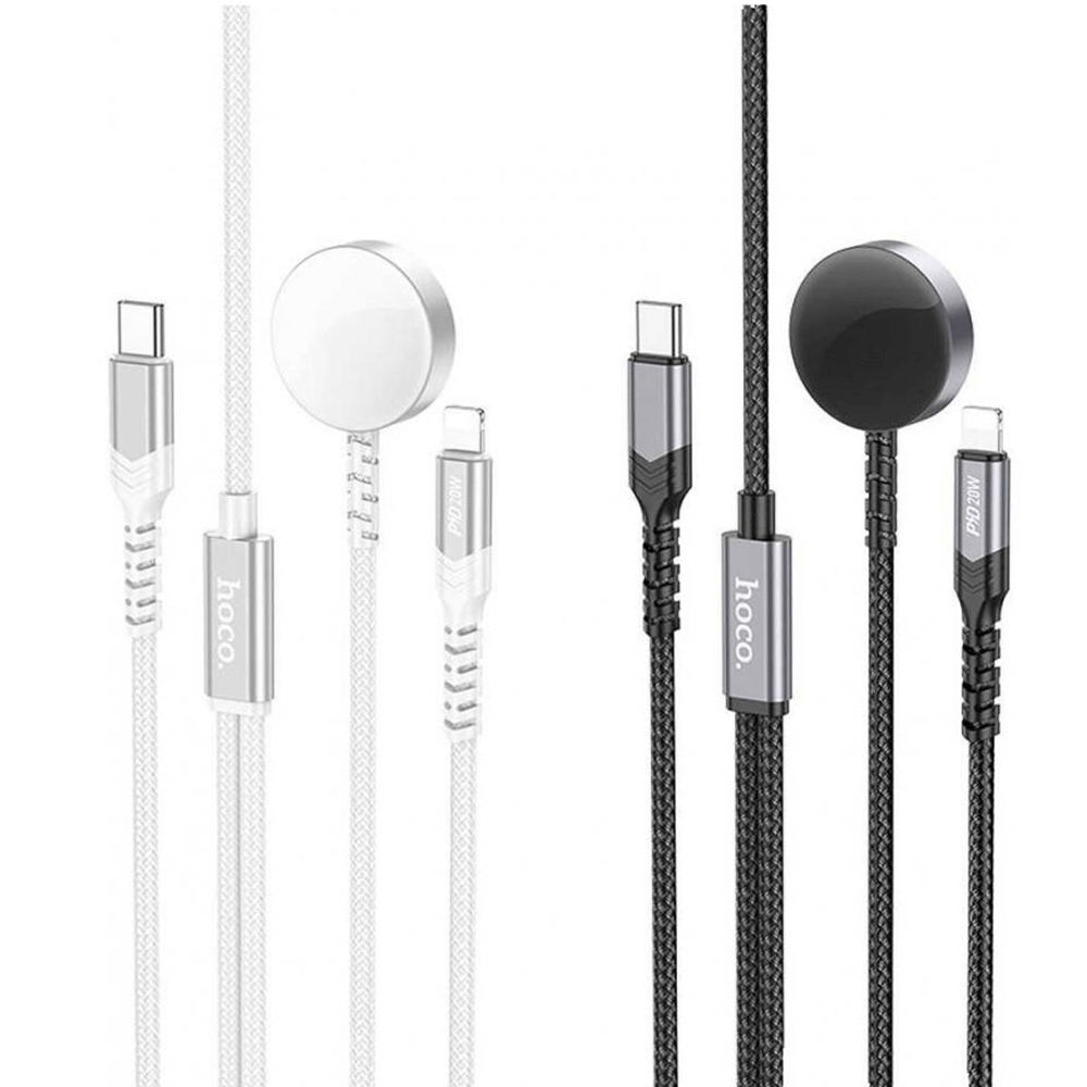 cw54 CW54 Hoco 2-in-1 Charging Cable (iPhone + iWatch) - White and Black - Image 1