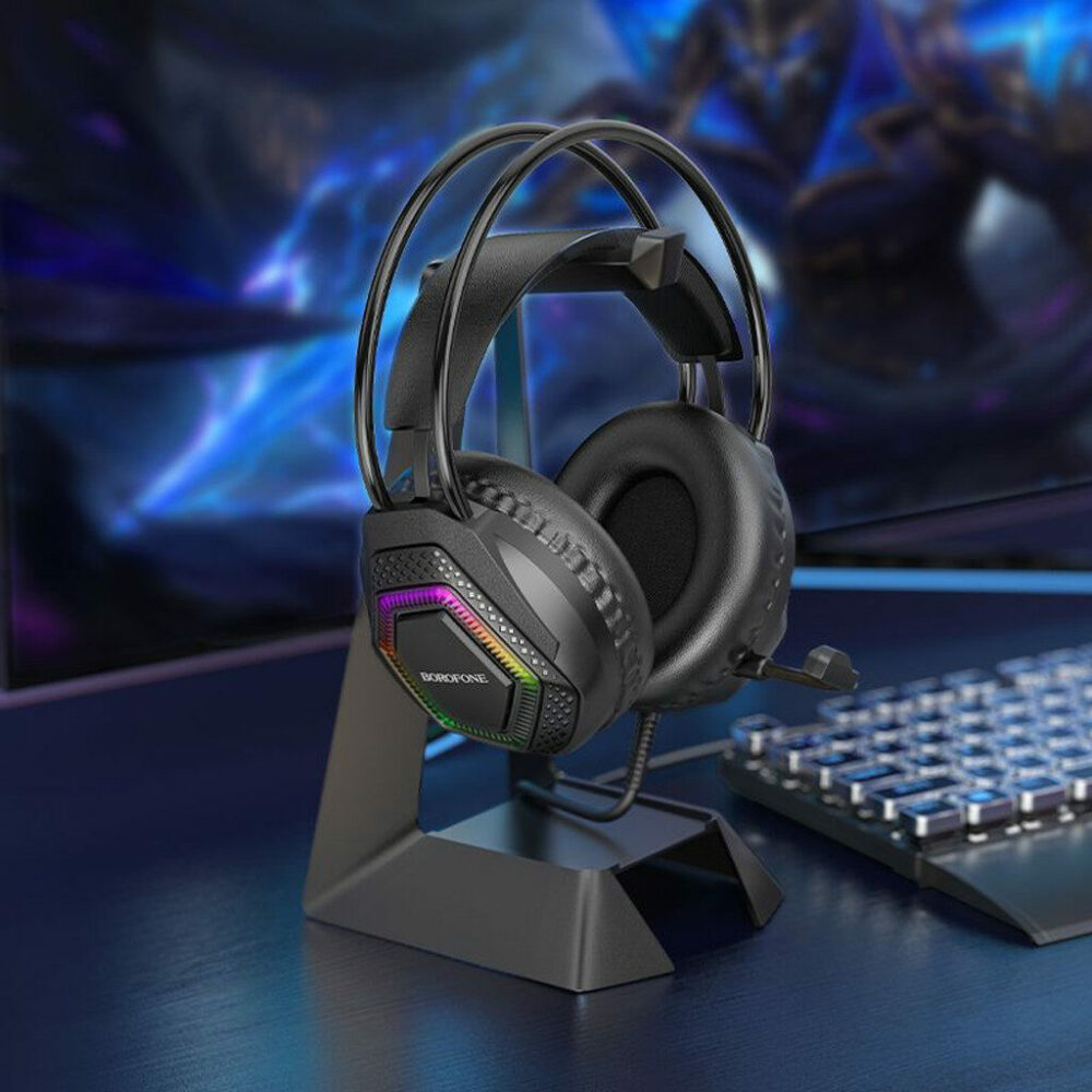 BOROFONE BO105 Thunder Gaming Headphones – Brand New – Over-Ear Stereo with LED Lighting – Black - Image 8