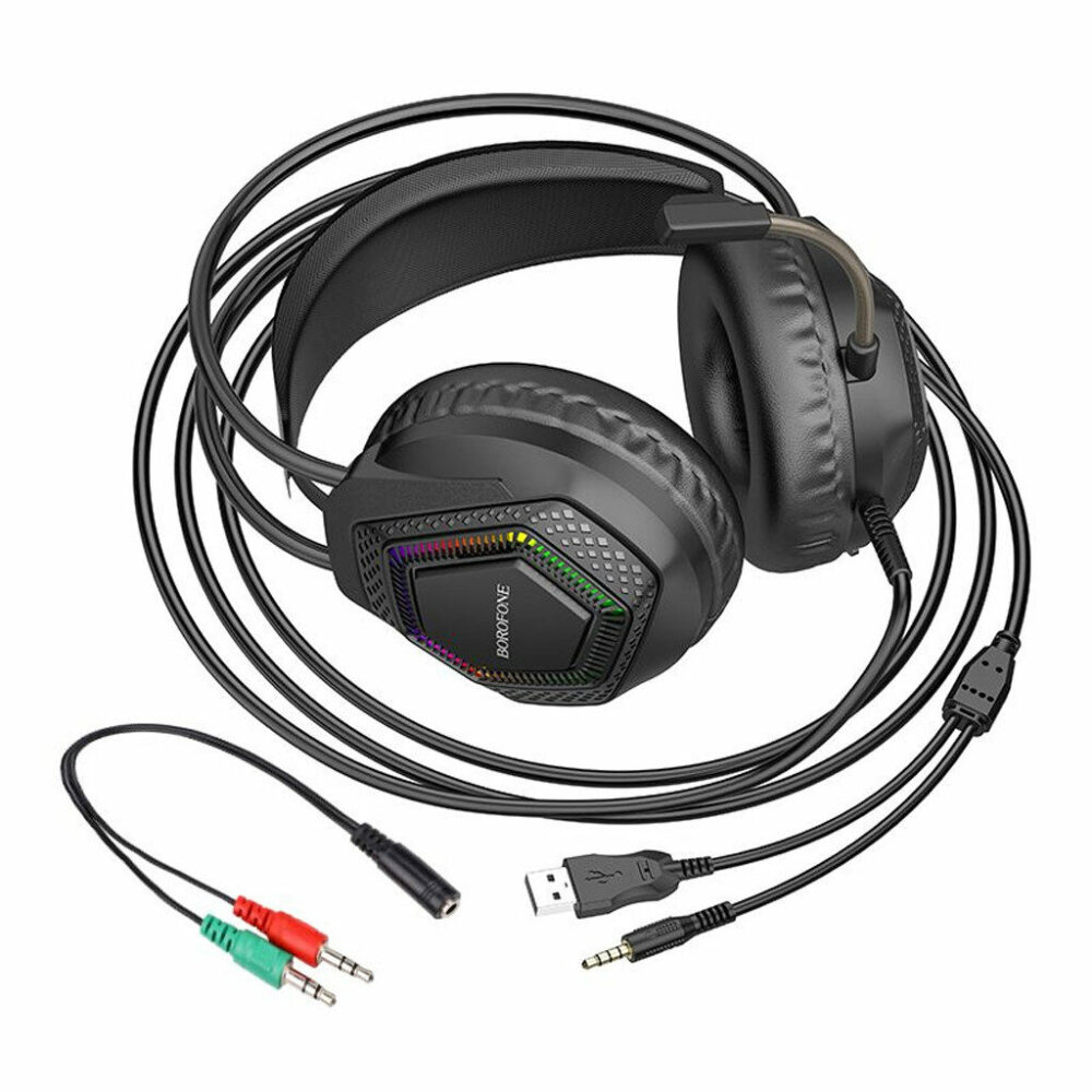 BOROFONE BO105 Thunder Gaming Headphones – Brand New – Over-Ear Stereo with LED Lighting – Black - Image 6