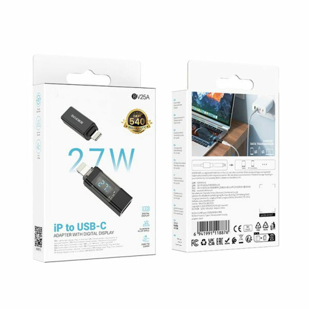BV25A Male Lightning to Type-C Female Display Adapter – Brand New – Black & Gray - Image 2