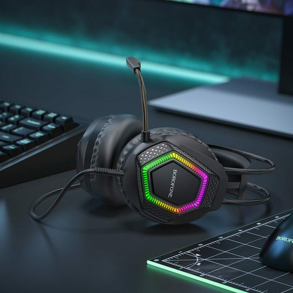 BOROFONE BO105 Thunder Gaming Headphones – Brand New – Over-Ear Stereo with LED Lighting – Black - Image 7