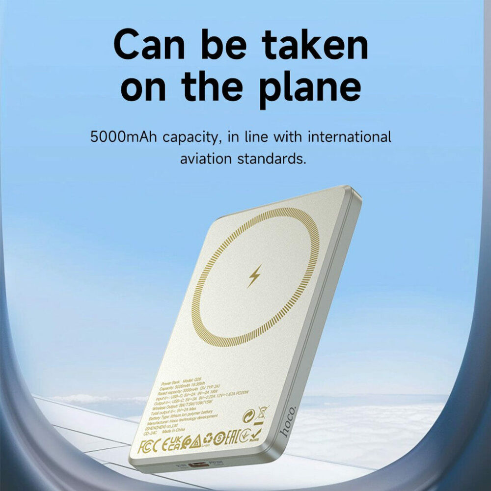 Hoco Q26 Joy 5000mAh 20W Magnetic Wireless Charging Power Bank – Brand New – Mag-Compatible – Titanium Gold - Image 3