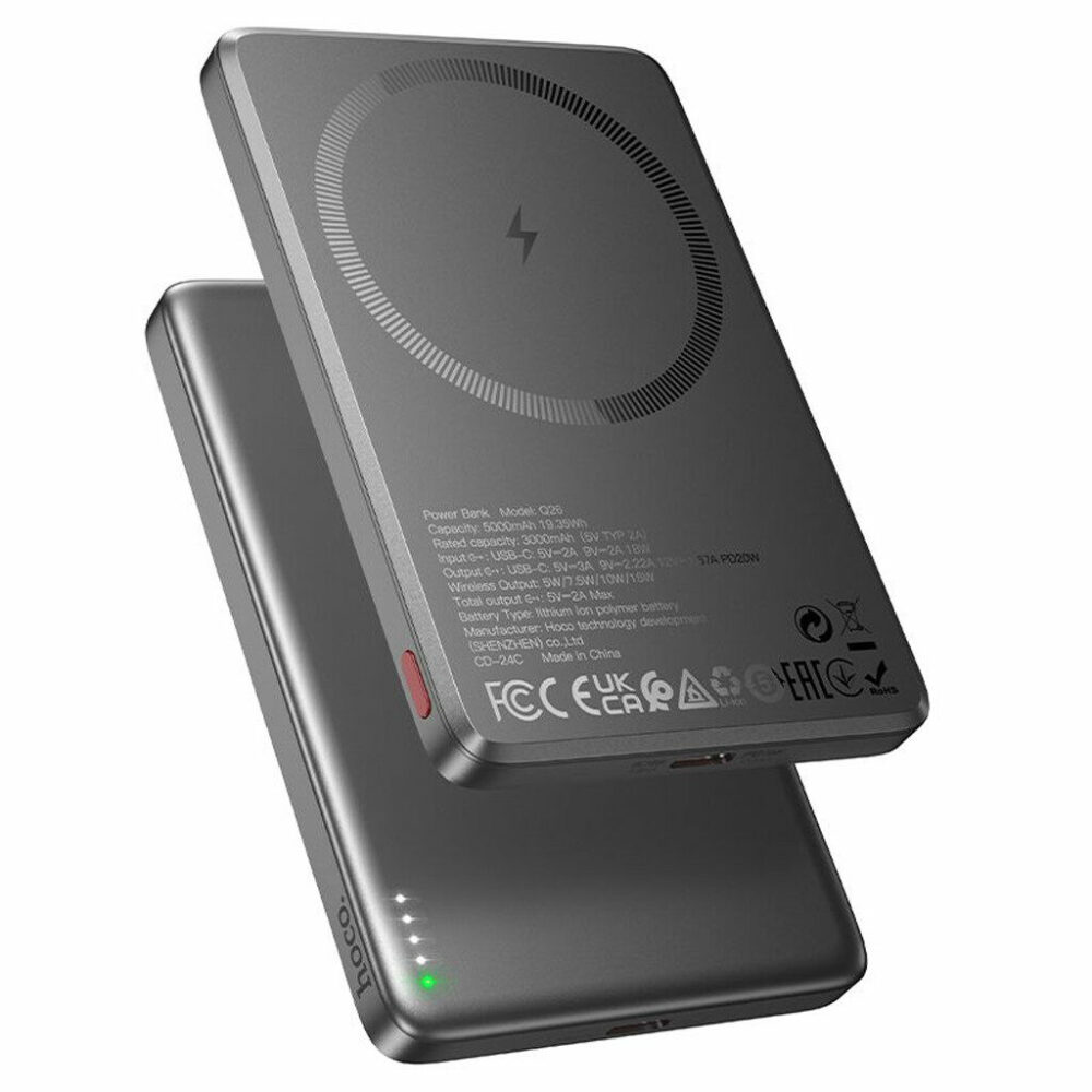 Hoco Q26 Joy 5000mAh 20W Magnetic Wireless Charging Power Bank – Brand New – Mag-Compatible – Metal Gray - Image 2