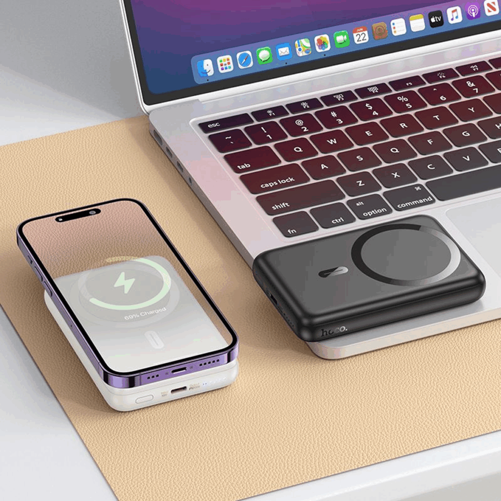 HOCO J141 Grace 10000mAh MagSafe Power Bank PD20W – Milky White Magnetic Wireless Charger - Image 6