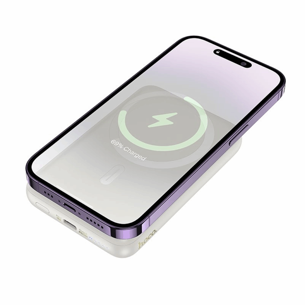 HOCO J141 Grace 10000mAh MagSafe Power Bank PD20W – Milky White Magnetic Wireless Charger - Image 3