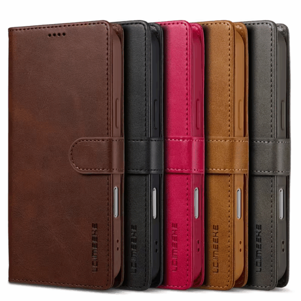 PU Leather Flip Wallet Phone Case with Card Holder & Stand — Magnetic Closure Protective Cover (for iPhone 17 Pro Max)