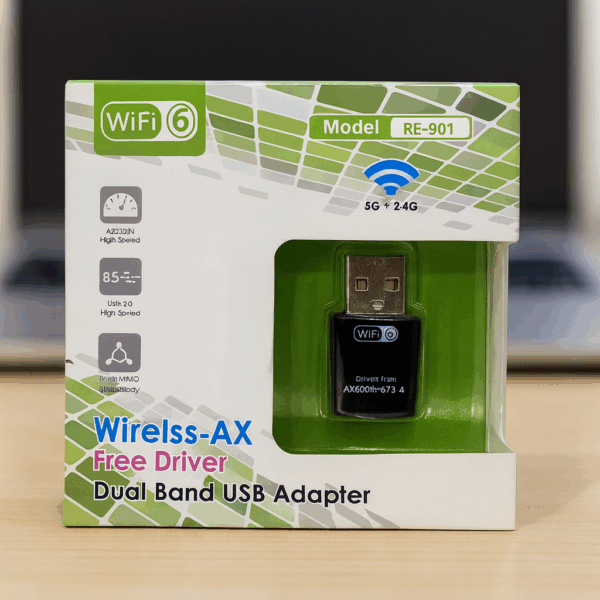 Wi-Fi 6 AX Dual-Band USB Adapter — 2.4G/5G Driver-Free Wireless Dongle (RE-901)