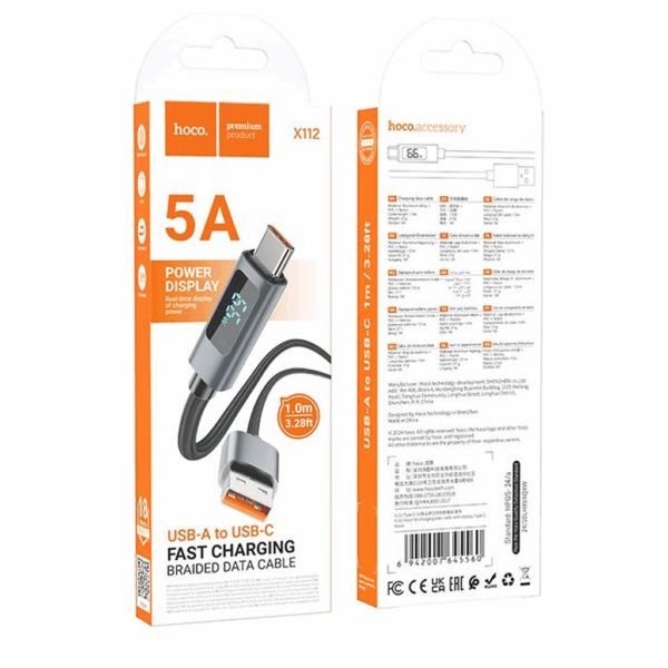 hoco. X112 USB-A to USB-C “Screen-Display” Charging & Data Cable — Black