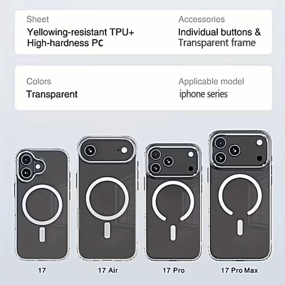 Clear MagSafe Phone Case – Slim Transparent Shockproof Cover (White Ring, for iPhone 17) - Image 2