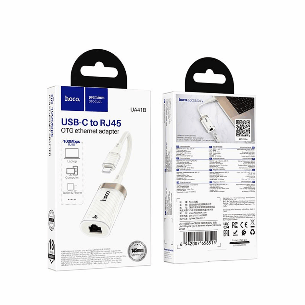 hoco. UA41B “Crystal” USB-C to Ethernet Adapter (10/100 Mbps) – Apricot - Image 5