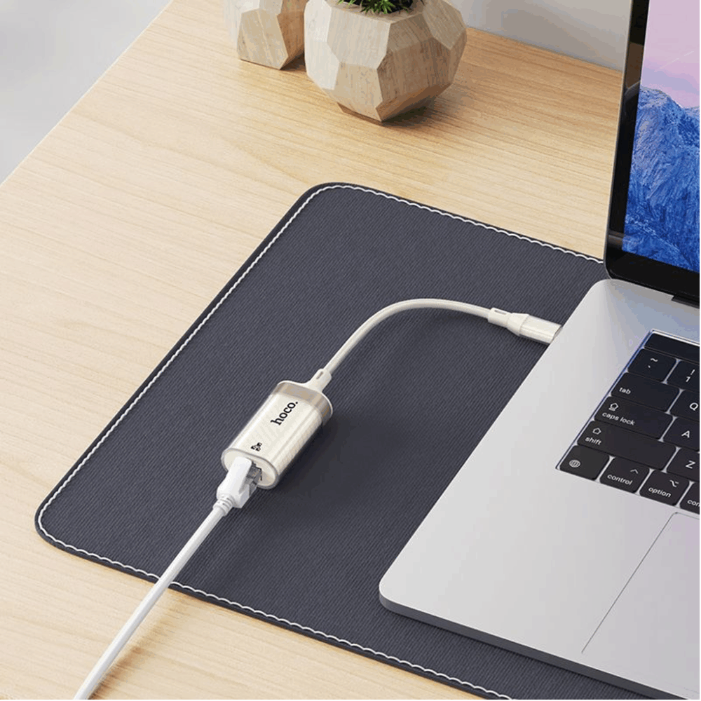 hoco. UA41B “Crystal” USB-C to Ethernet Adapter (10/100 Mbps) – Apricot - Image 6