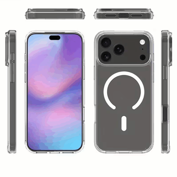 Clear MagSafe Phone Case – Slim Transparent Shockproof Cover (White Ring, for iPhone 17 Pro Max)