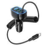 hoco NZ11A “Guide” 30W PD Car Charger (1×USB-C + 2×USB-A) with Lightning Cable – Black - Image 2