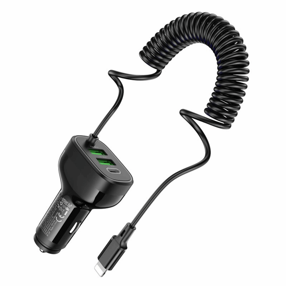 hoco NZ11A “Guide” 30W PD Car Charger (1×USB-C + 2×USB-A) with Lightning Cable – Black - Image 4