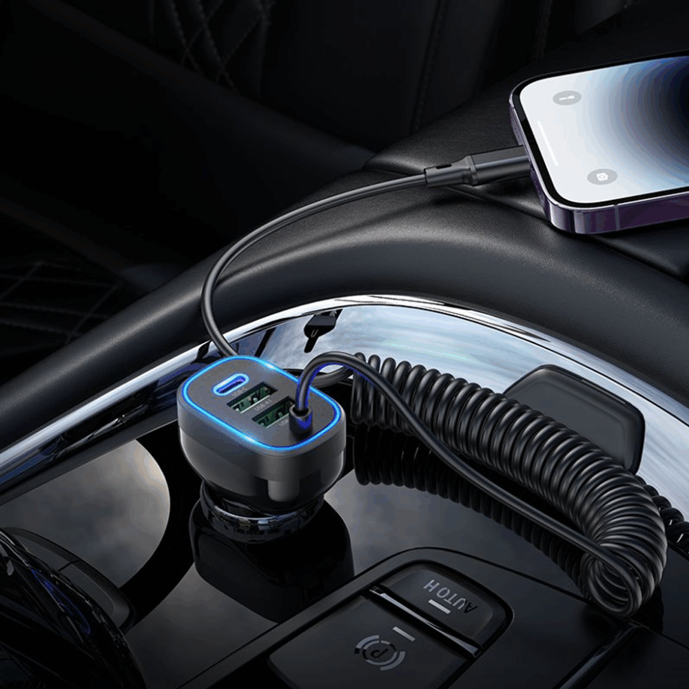 hoco NZ11A “Guide” 30W PD Car Charger (1×USB-C + 2×USB-A) with Lightning Cable – Black - Image 6