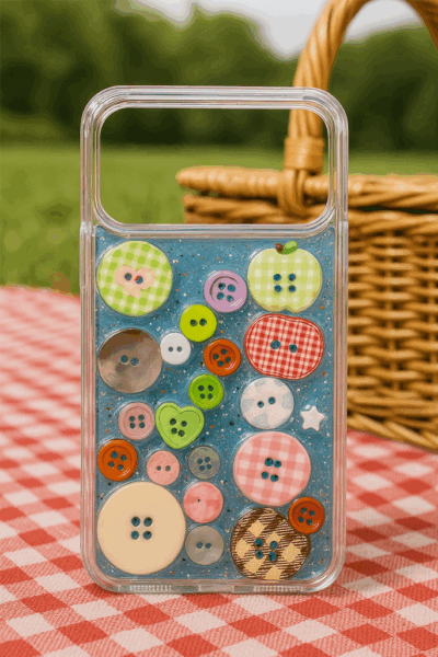 Cute Buttons Factory Clear Phone Case — Colorful 3D Button Design (for iPhone 17 Pro)