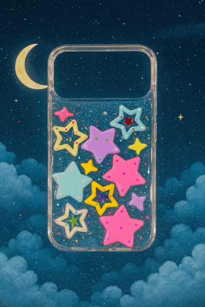 Cute Colorful Stars Clear Phone Case — Glitter Night Sky Design (for iPhone 17 Pro Max)