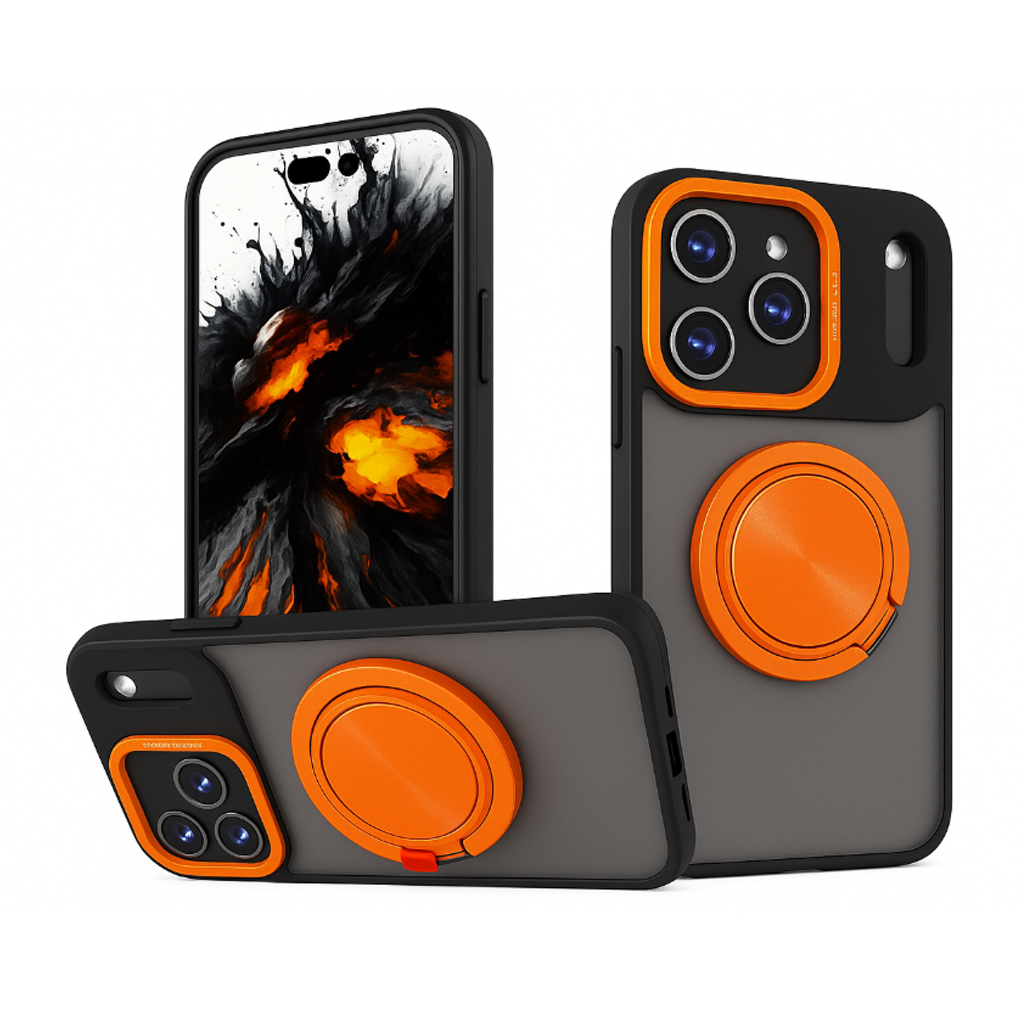 orange123 Shockproof Armor Phone Case — 360° Ring Holder Stand & Slide Camera Cover for iPhone 17 Pro - Image 1