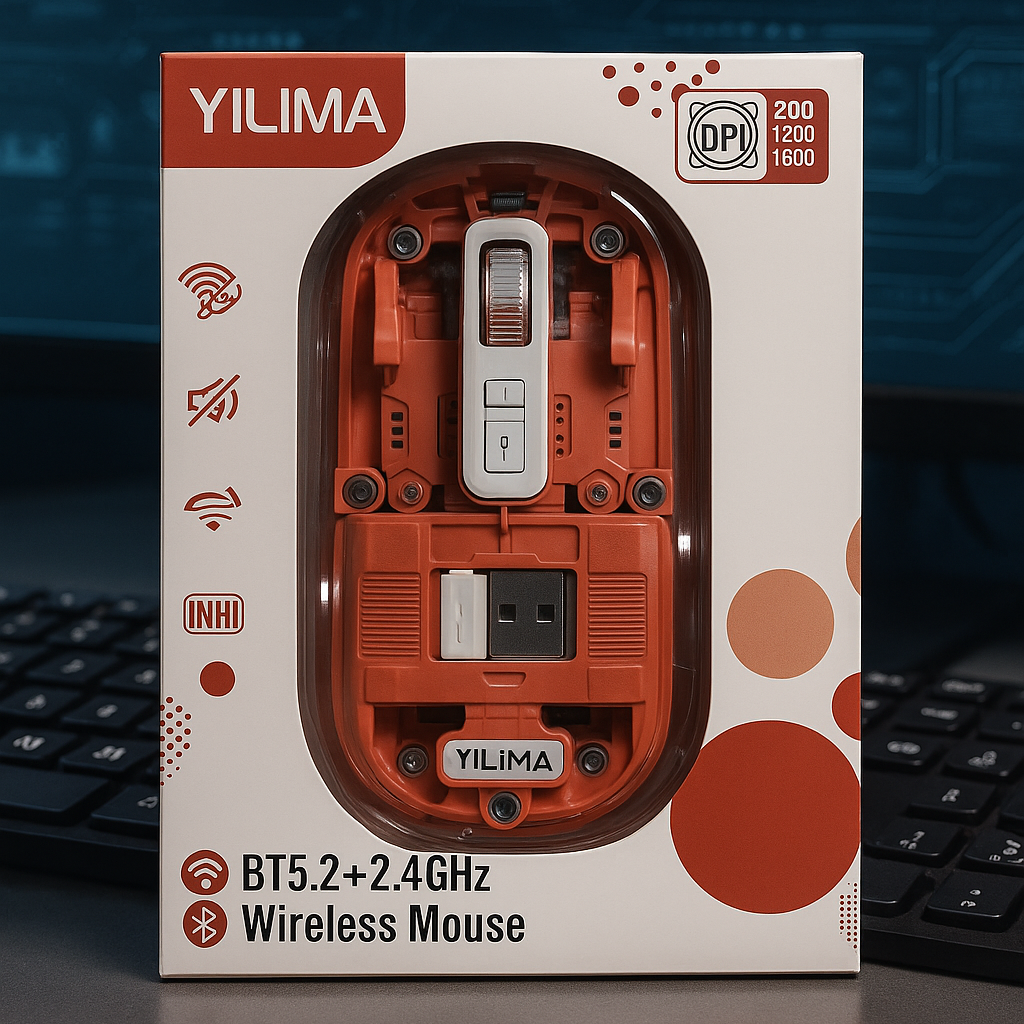 oranged YILIMA BT5.2 + 2.4GHz Wireless Mouse – Orange (Dual-Mode, USB Receiver & Bluetooth) - Image 1
