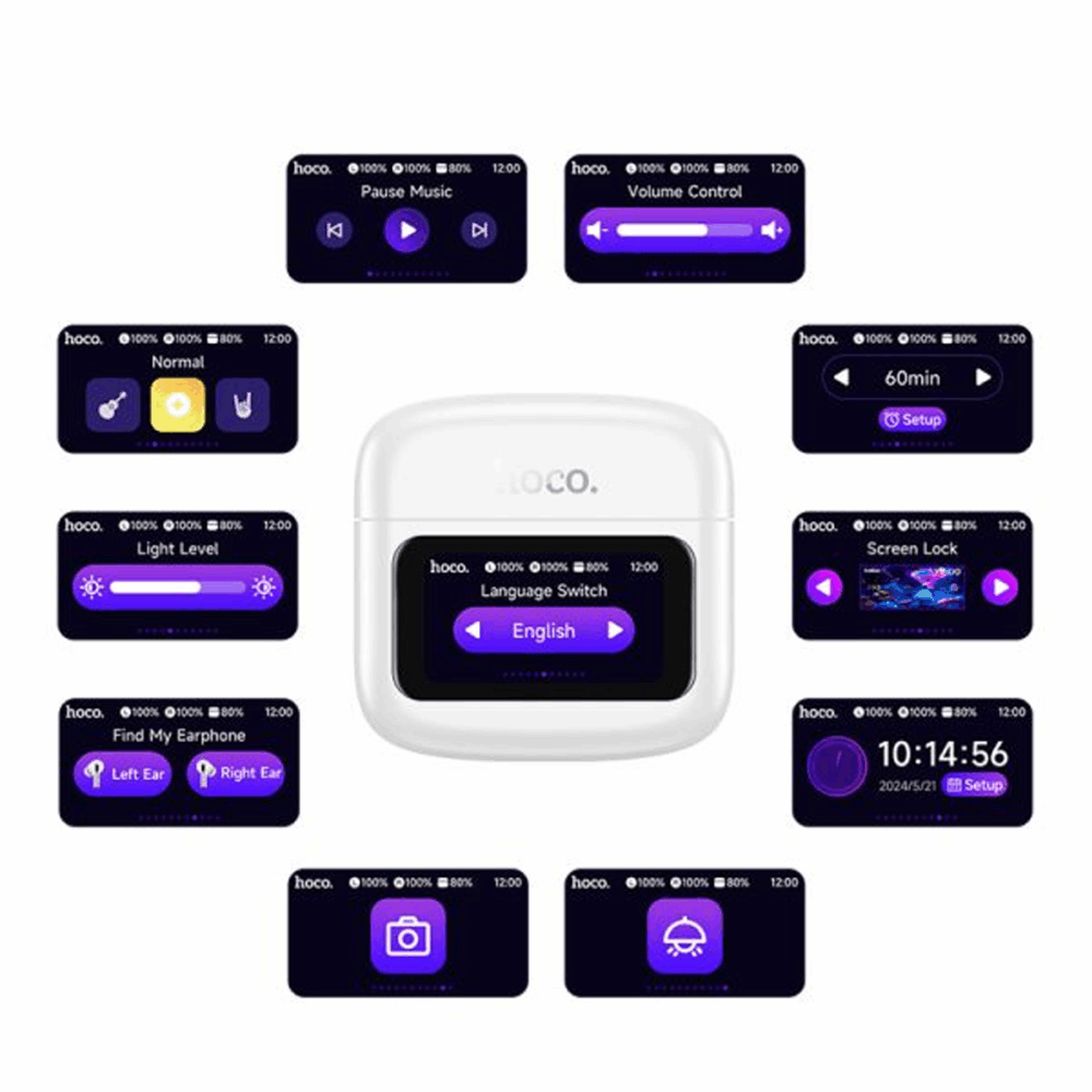 hoco. EQ14 Cool Color True Wireless Bluetooth Headset with Touch Screen – White - Image 4