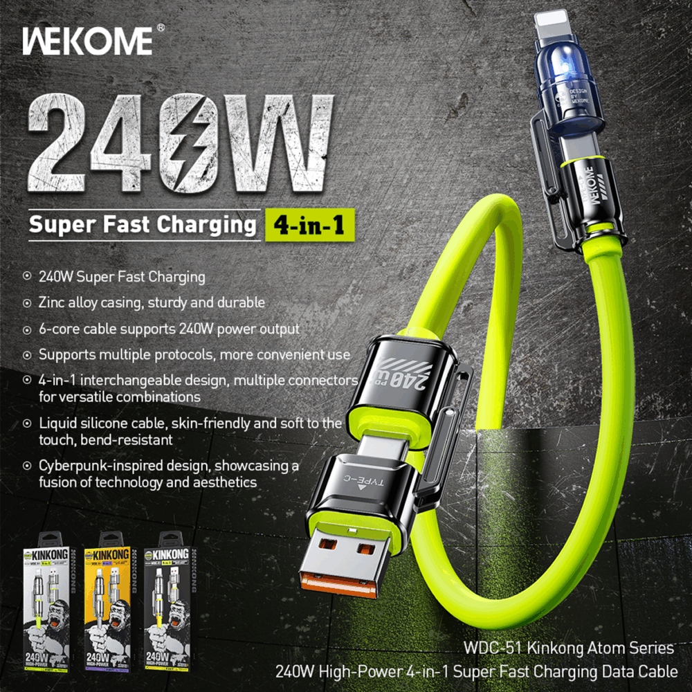 WEKOME WDC-51 Charging Cable – Fast Charging Data Cable (USB-C to USB-C) – Green - Image 4