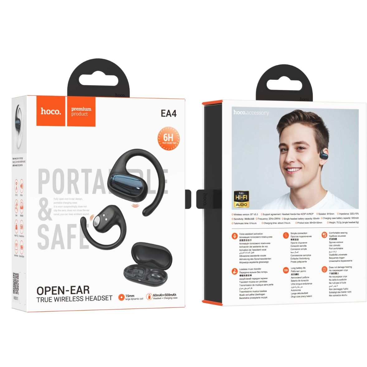 asd1111 hoco. EA4 Cloud Open True Wireless Sleep Bluetooth Headset – Black - Image 1