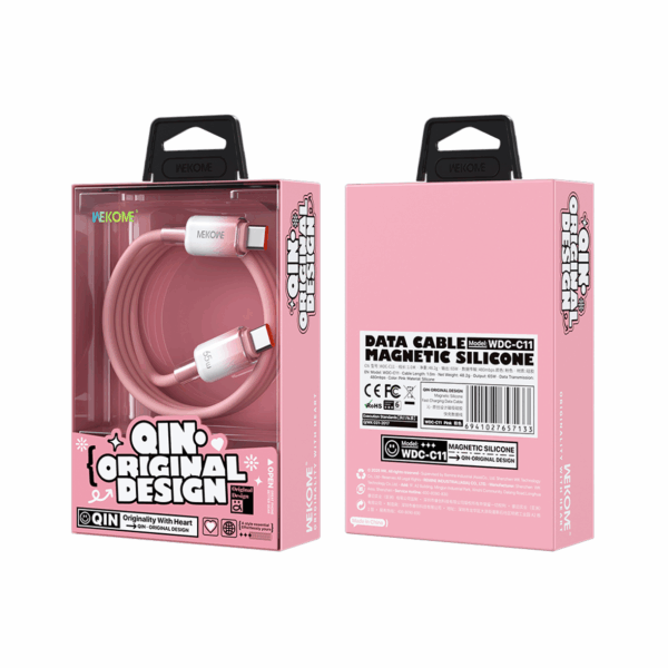 WEKOME WDC-C11 QiN Series Magnetic Silicone Fast Charging Data Cable (C-C, 65 W) – Pink