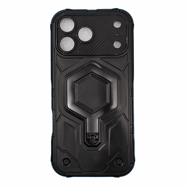 Shockproof Magnetic Armor Case with Ring Kickstand for iPhone 17 Pro – Black