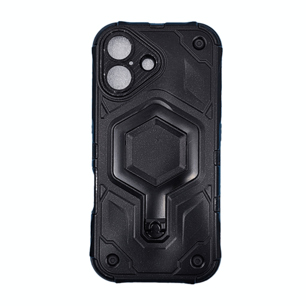 Shockproof Magnetic Armor Case with Ring Kickstand for iPhone 17 – Black