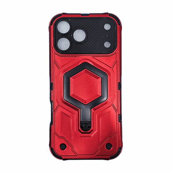 Shockproof Magnetic Armor Case with Ring Kickstand for iPhone 17 Pro – Red