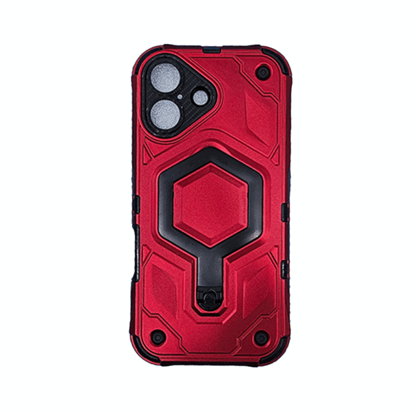 Shockproof Magnetic Armor Case with Ring Kickstand for iPhone 17 – Red