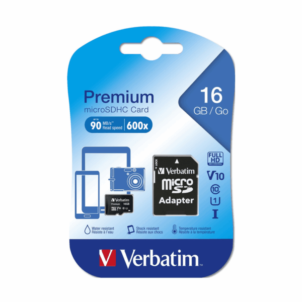Verbatim Premium Micro SDHC 16GB Memory Card with Adapter – Class 10