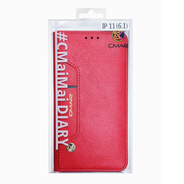 Leather-Feel Wallet Flip Case with Card Slot for iPhone 11 Red