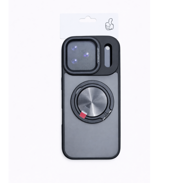 Protective Phone Case with Rotating Ring Grip for iPhone 16 Pro Black