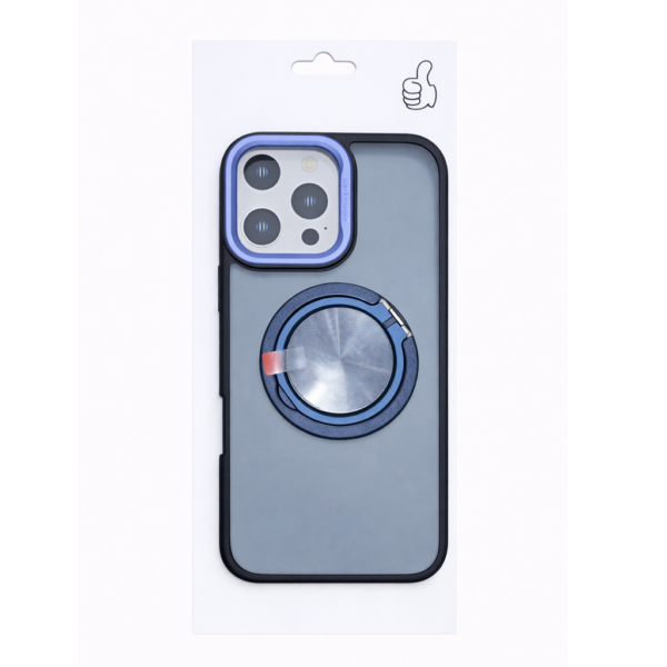 Protective Phone Case with Rotating Ring Grip for iPhone 16 Pro Blue