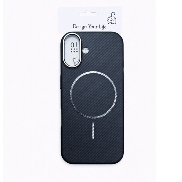Carbon Fiber-Style MagSafe Compatible Phone Case for iPhone 16  Black