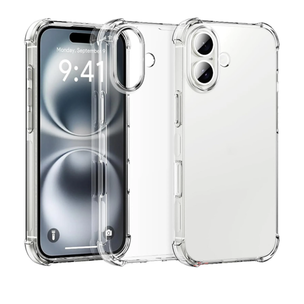 Clear Shockproof Protective Phone Case with Reinforced Bumper for iPhone 16