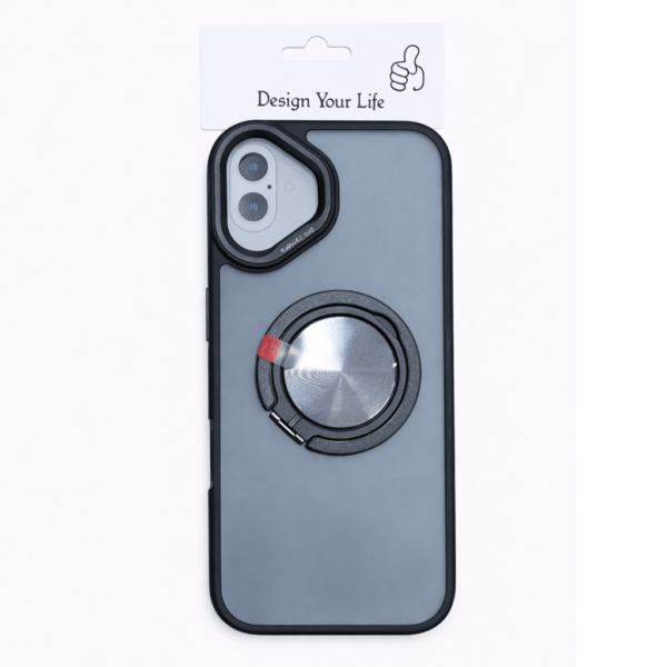 Protective Phone Case with Rotating Ring Grip for iPhone 16 Plus black