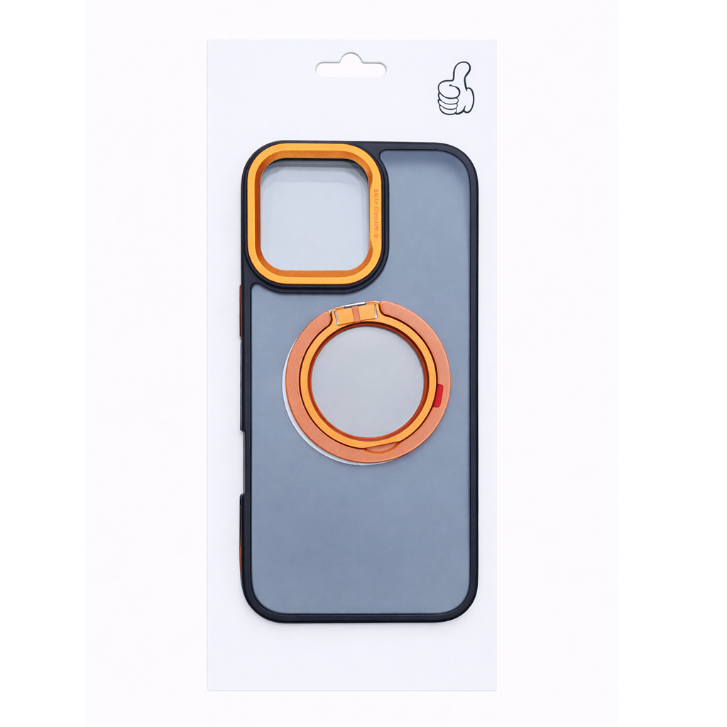 sd22 Protective Phone Case with Rotating Ring Grip for iPhone 16 Pro Orange - Image 1