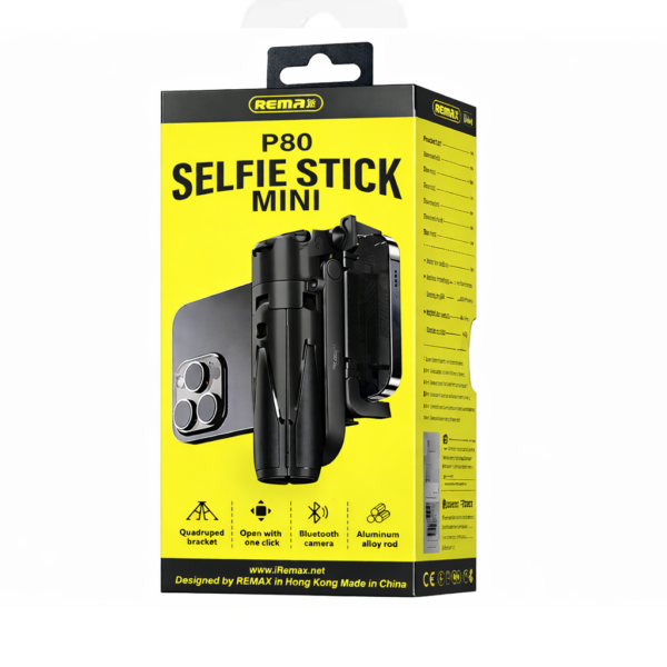 REMAX P80 Mini Selfie Stick Tripod • Type-C Rechargeable • Black