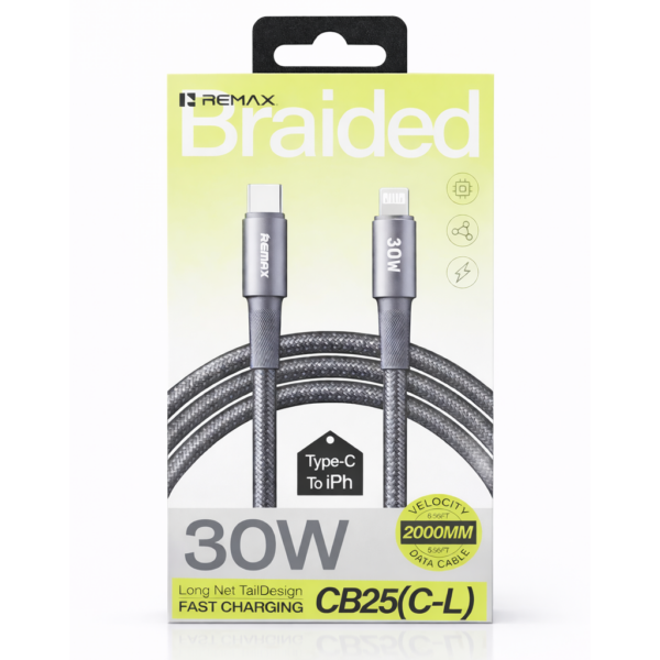 REMAX CB25 USB-C to USB- L 30W Fast Charging Cable 2M • Braided • Black