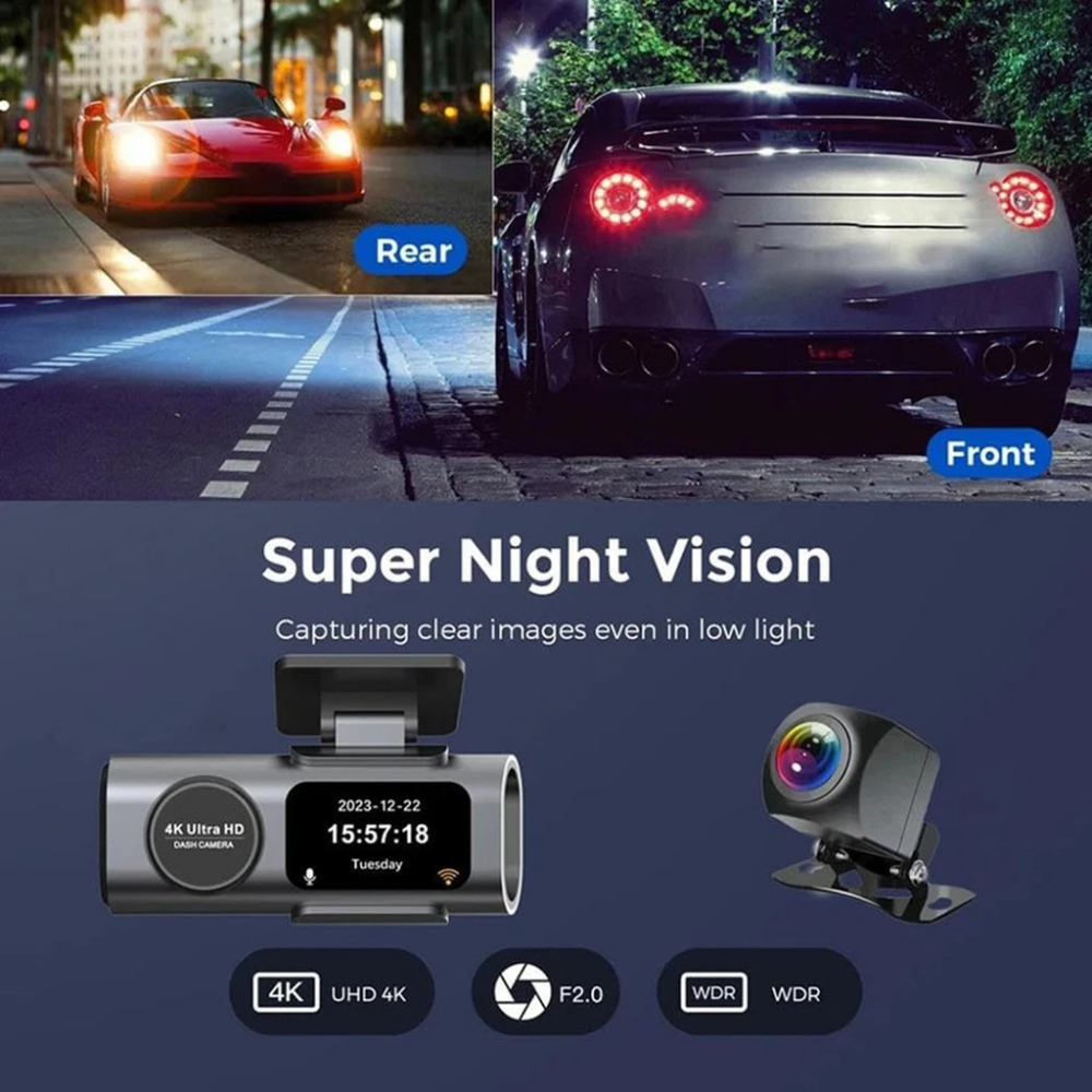 Dual Lens 4K Dash Cam • 1080P DVR • GPS • WiFi • Black - Image 6
