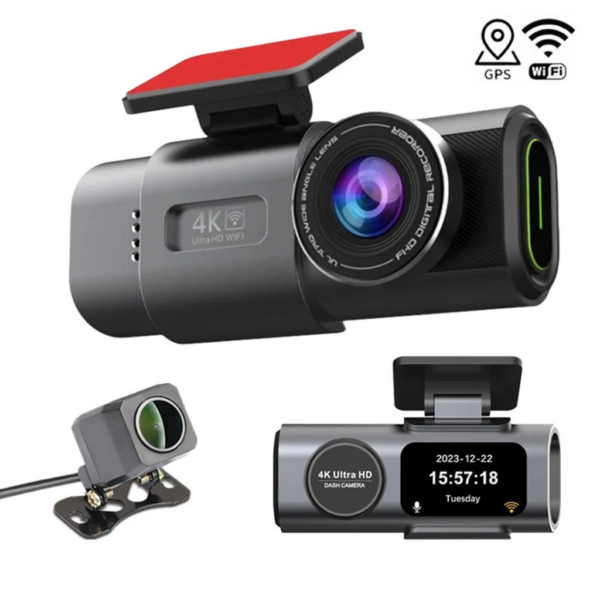 Dual Lens 4K Dash Cam • 1080P DVR • GPS • WiFi • Black